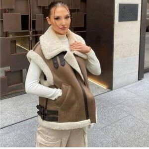 Zara Tan and Cream Shearling Vest